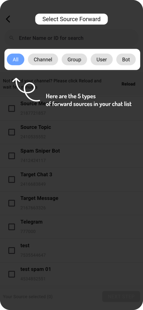 select source for auto forward telegram
