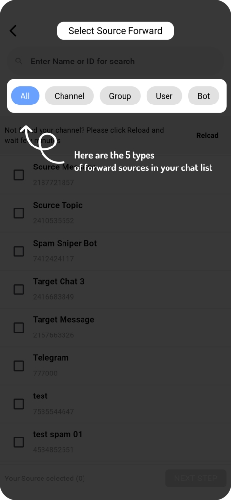 select source for auto forward telegram