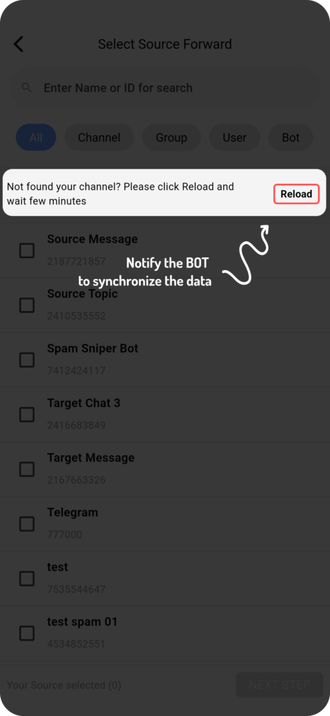 troubleshooting source selection telegram bot