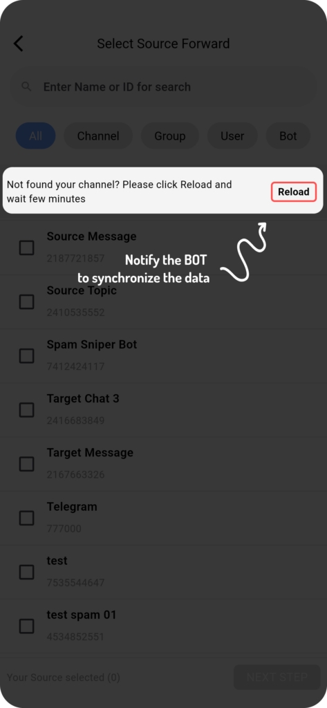 troubleshooting source selection telegram bot