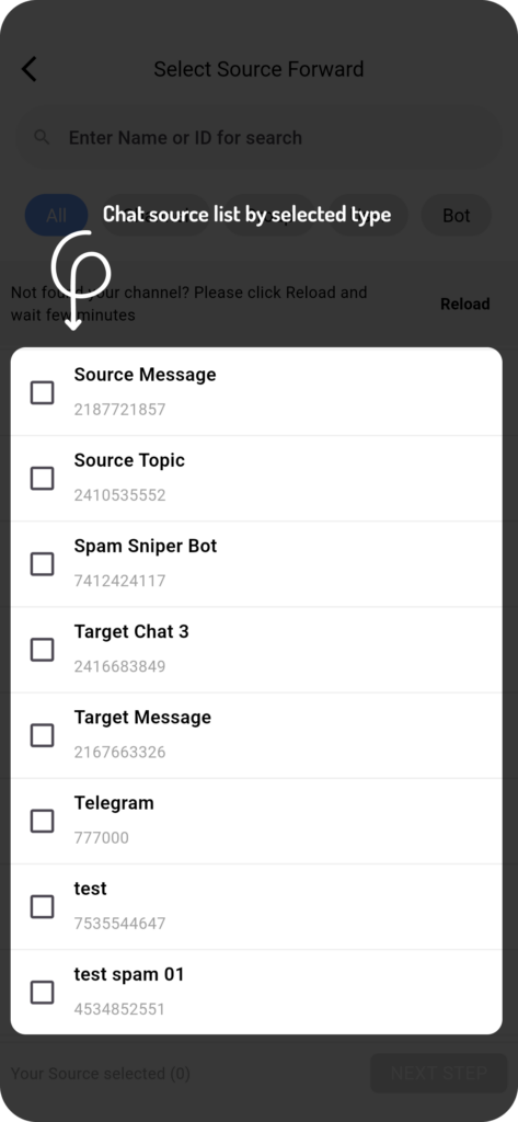 select source for auto forward telegram