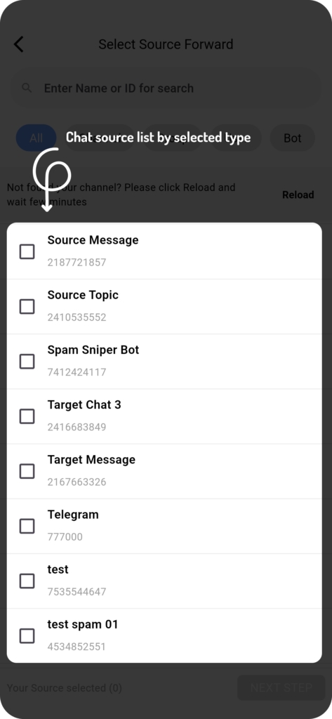 select source for auto forward telegram