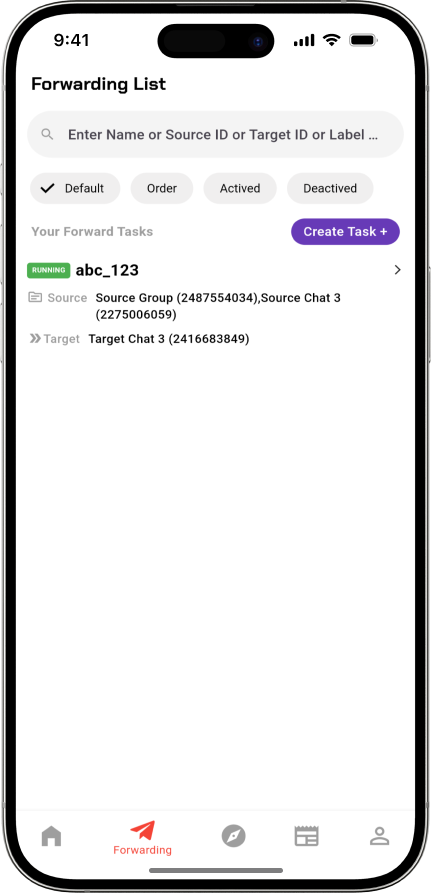 forwarding task created telegram