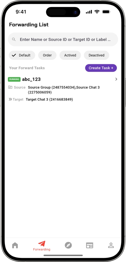 forwarding task created telegram