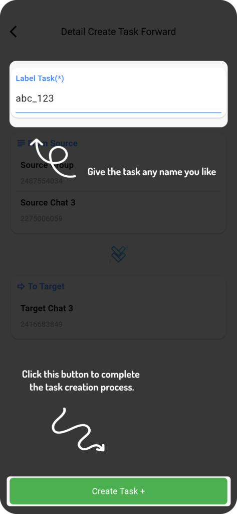configure forwarding task details telegram