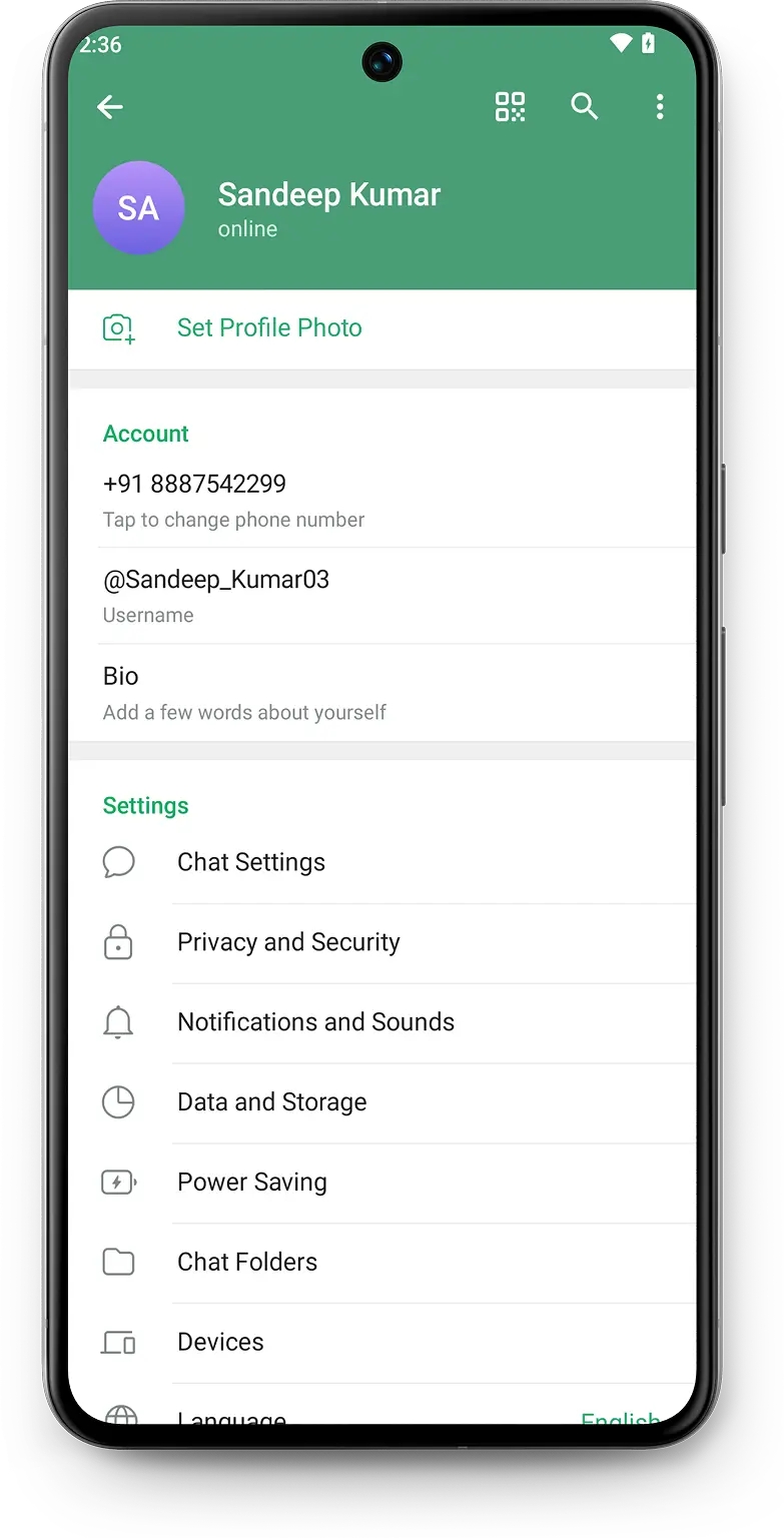 Telegram Two-Step Verification: Go to Settings