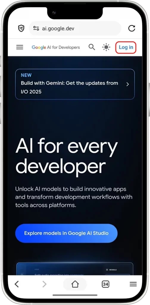 Gemini API key: Login
