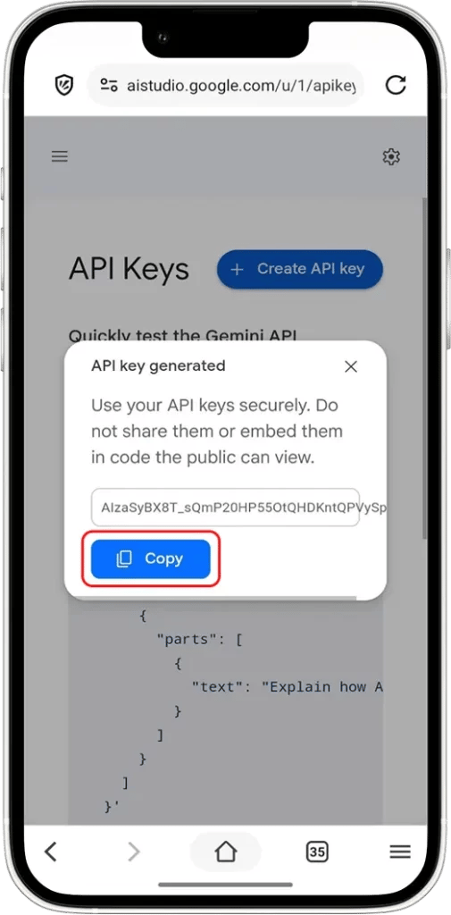 Copy and Store Your API Key and Secret