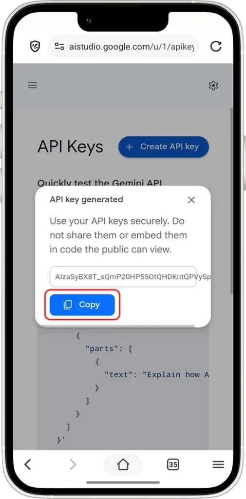 Copy and Store Your API Key and Secret