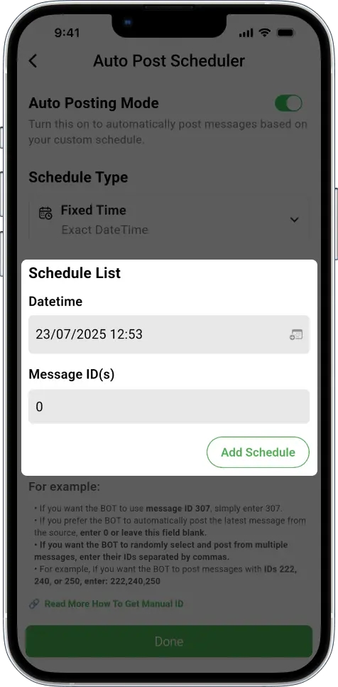 schedule Telegram message posting
