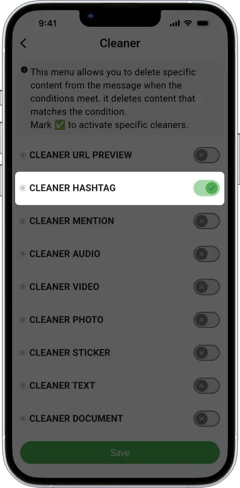 telegram auto forward cleaner and filters: CLEANER HASHTAG