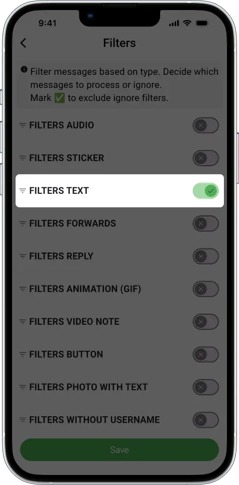 FILTERS TEXT