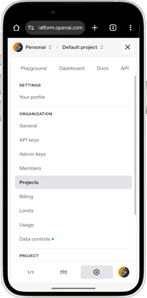 how to get ChatGPT API key: Create a New Project (Organization)